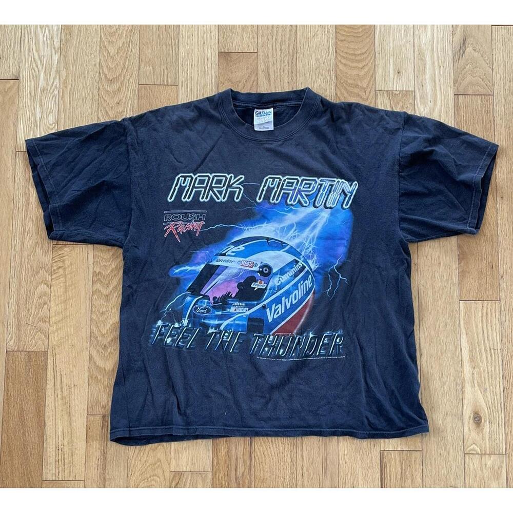 Nascar Mark Martin Lightning Feel The Thunder T Shirt Black Size Xl